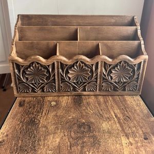 Vintage mid century faux wood mail organizer